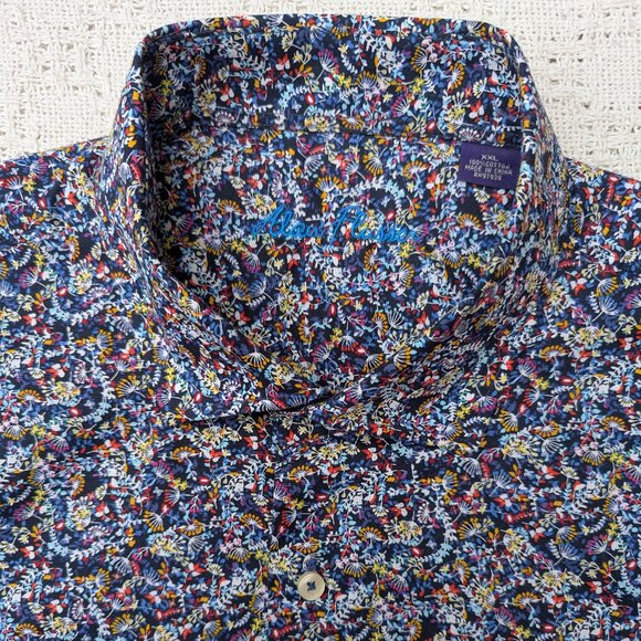 Alan Flusser Shirt Men's XXL Blue Floral Casual Cotton Button Up Long Sleeve - Picture 3 of 9
